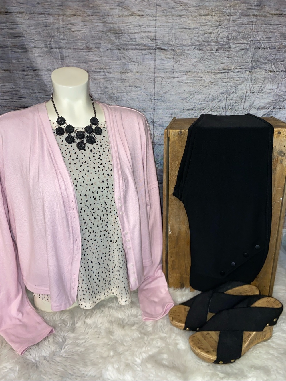 DKNY Pink and Black Speckled Mesh Short Sleeve Blouse